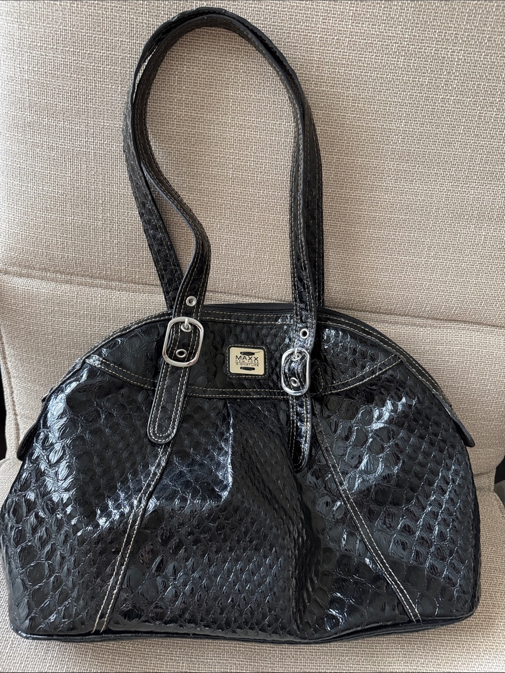 Maxx New York Black Patent Textured Shoulder Bag